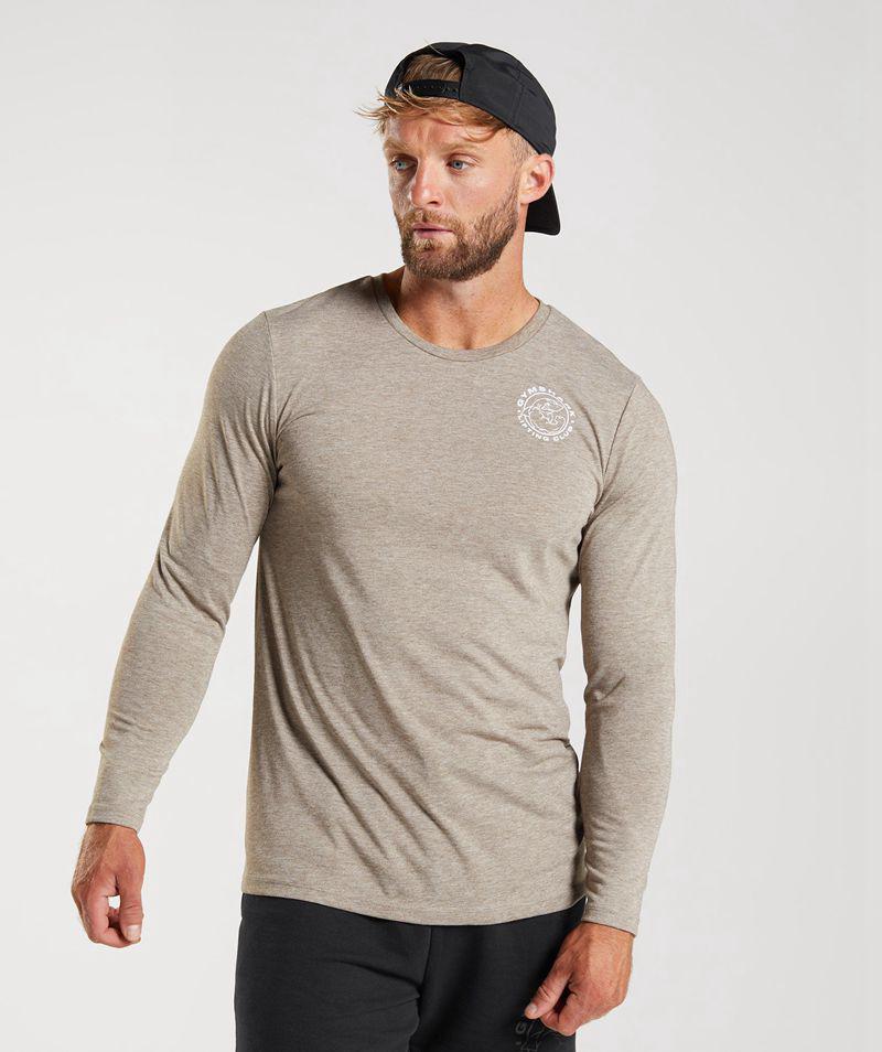 T-Shirts Gymshark Legacy Long Sleeve Panske Béžové SK | 9106-UDWGX